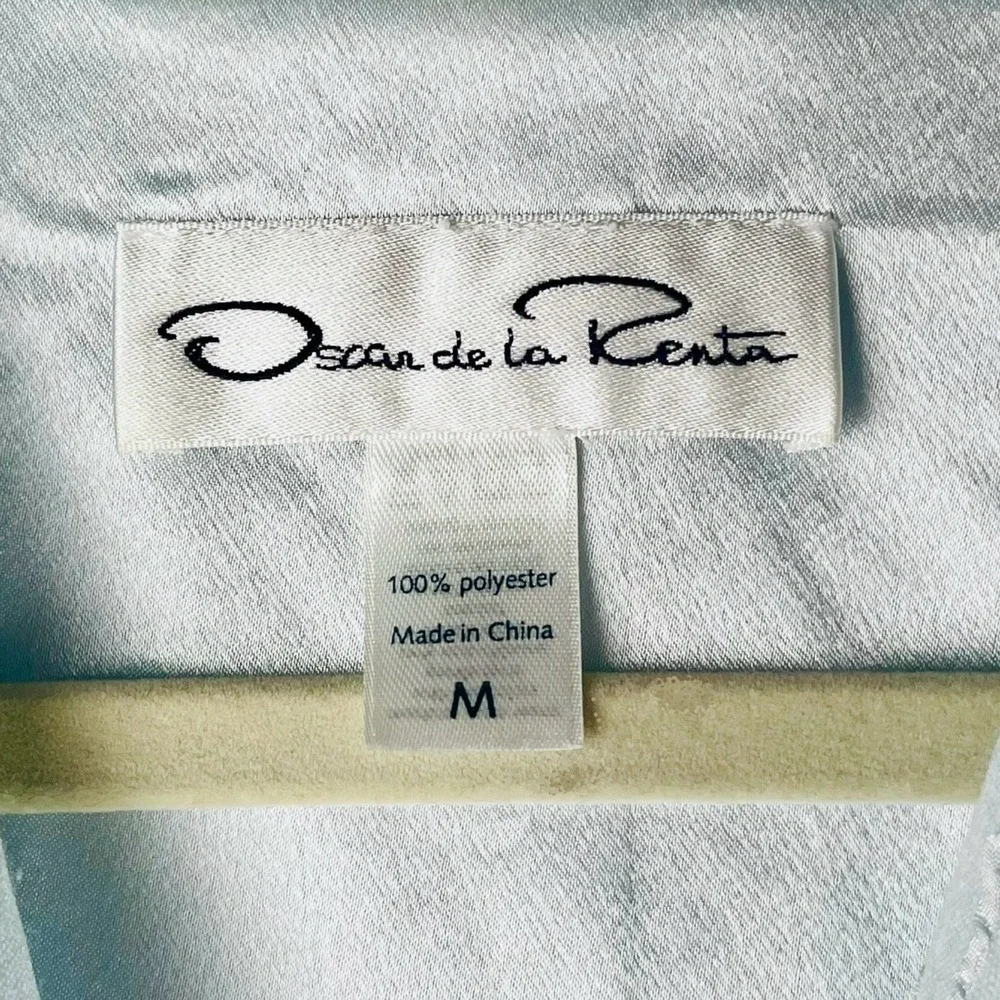 Vintage Oscar De La Renta Blue House Coat Robe Medium 1/2 Zip Cuff‎ Long Sleeve